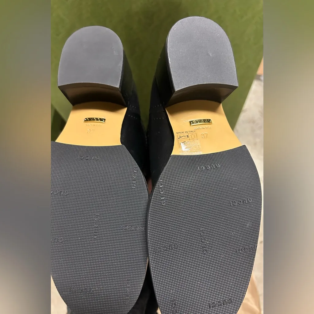 Gucci Over The Knee Logo Heel Calf Leather Boots Black size 37 - Image 9