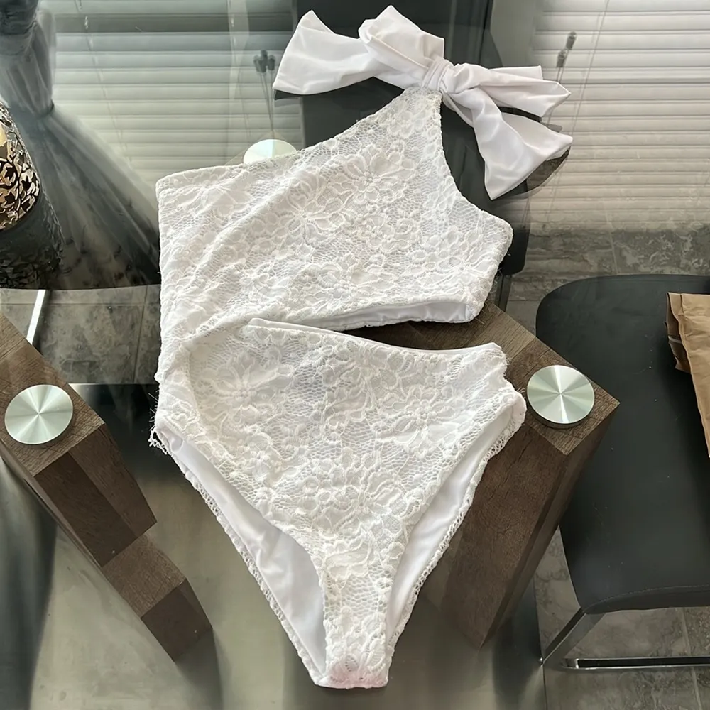 Beach Riot x REVOLVE Selena Lace Bridal Bachelorette White One Piece Swimsuit, White Size XS NEW - Image 4