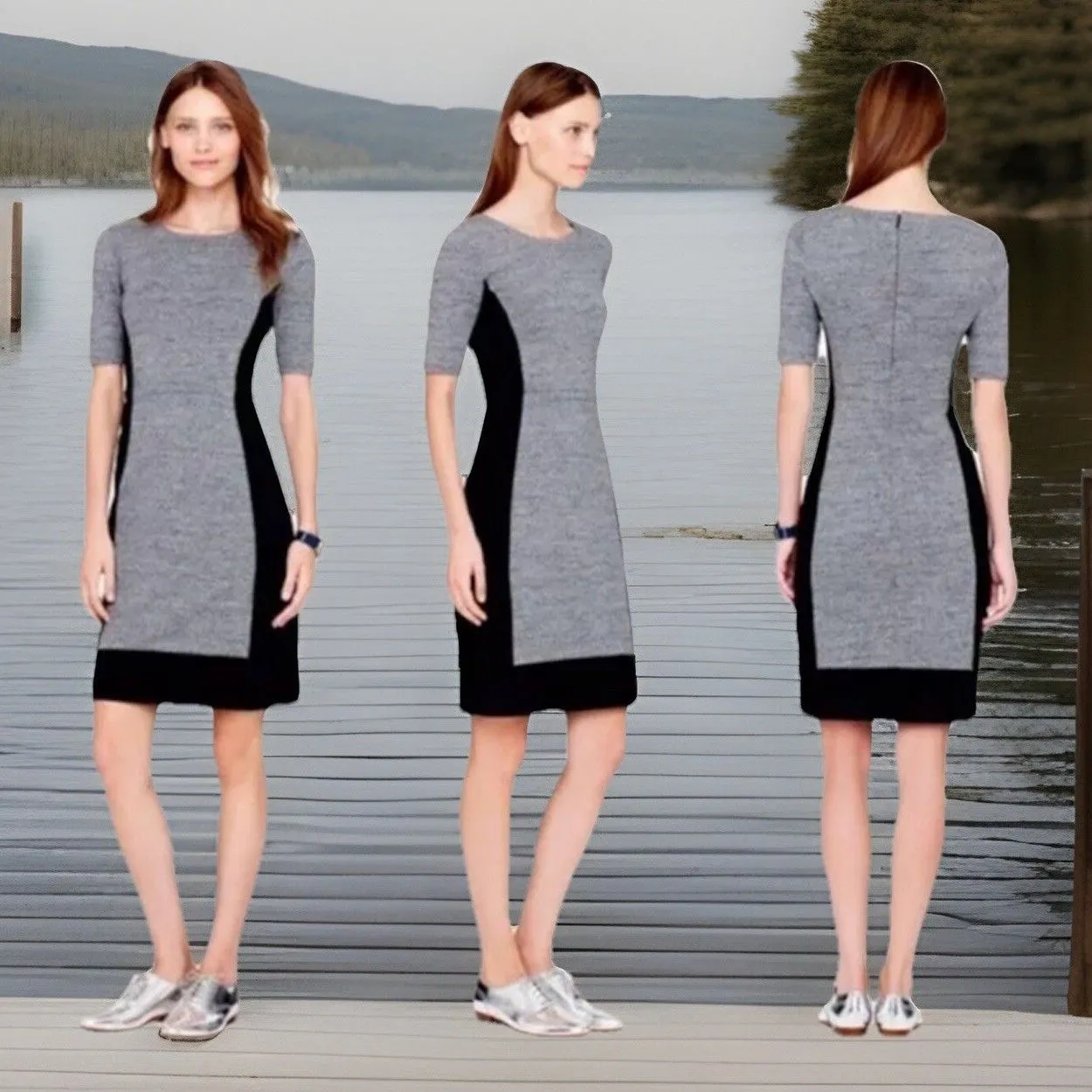 Chic J.Crew Factory Colorblock Ponte Dress Womens 2 Black Gray‎ - Image 2