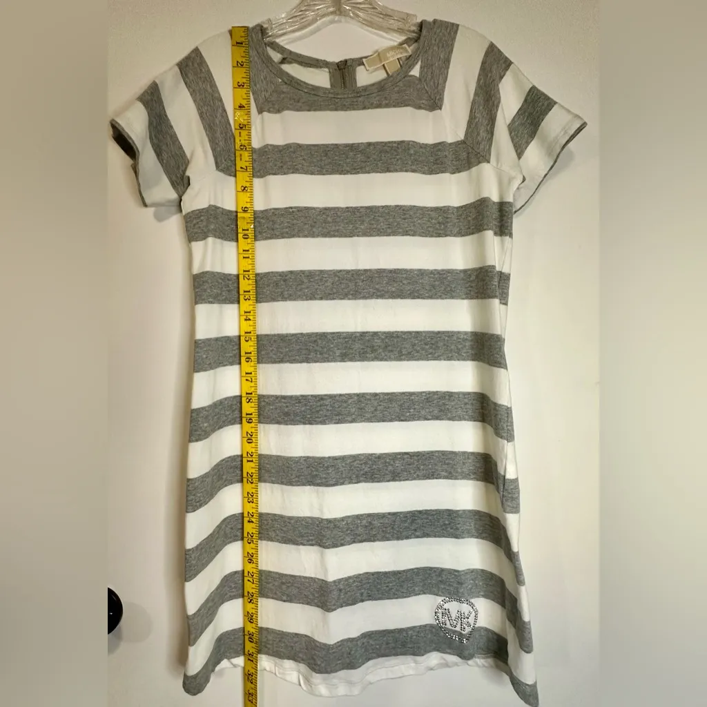 Michael Kors T-Shirt‎ Dress White and Gray Stripes Y2K Embellished Logo Small - Image 5