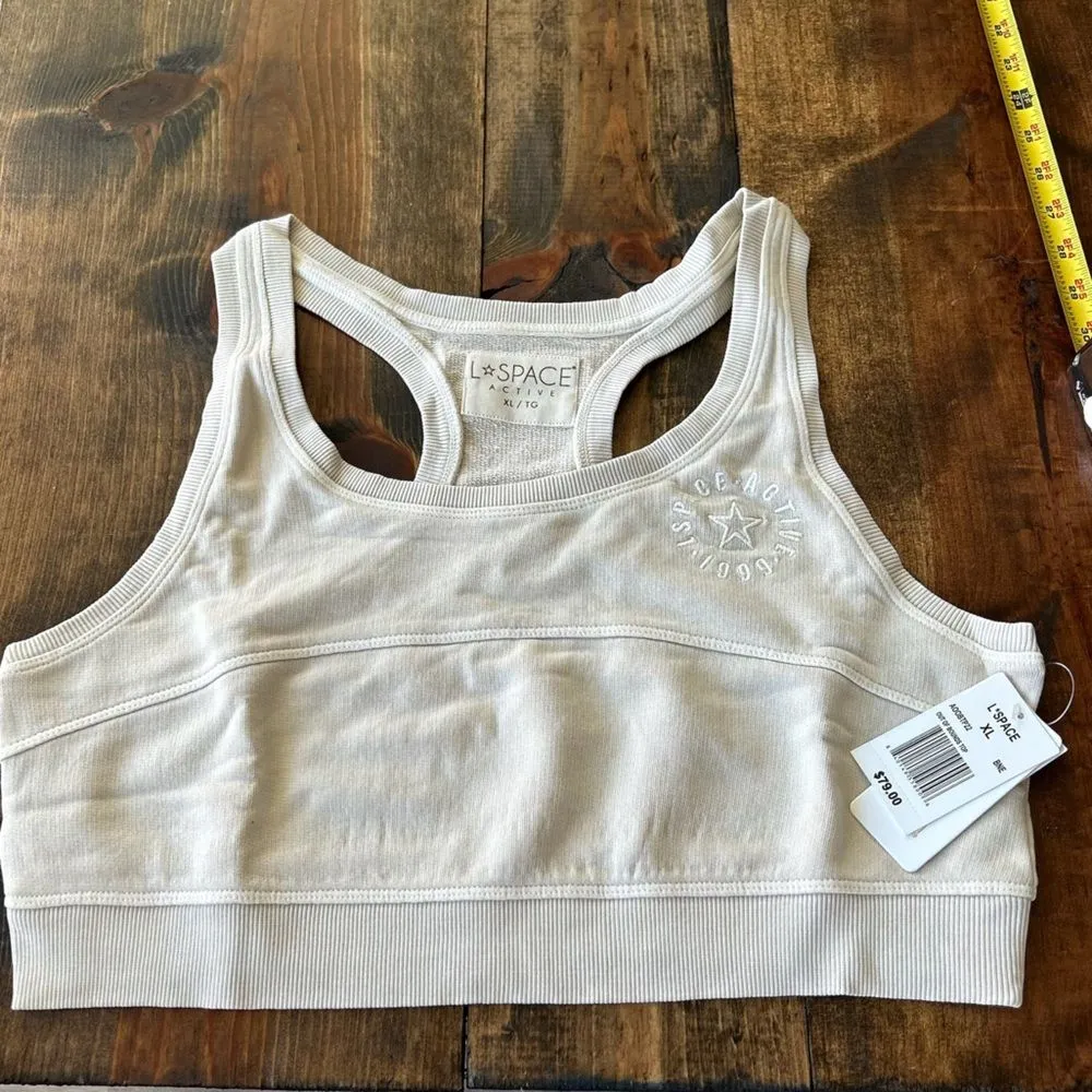 L*Space‎ Active Women’s XL Out Of Bounds Crop Top Beige 100% Cotton Lounge New - Image 2