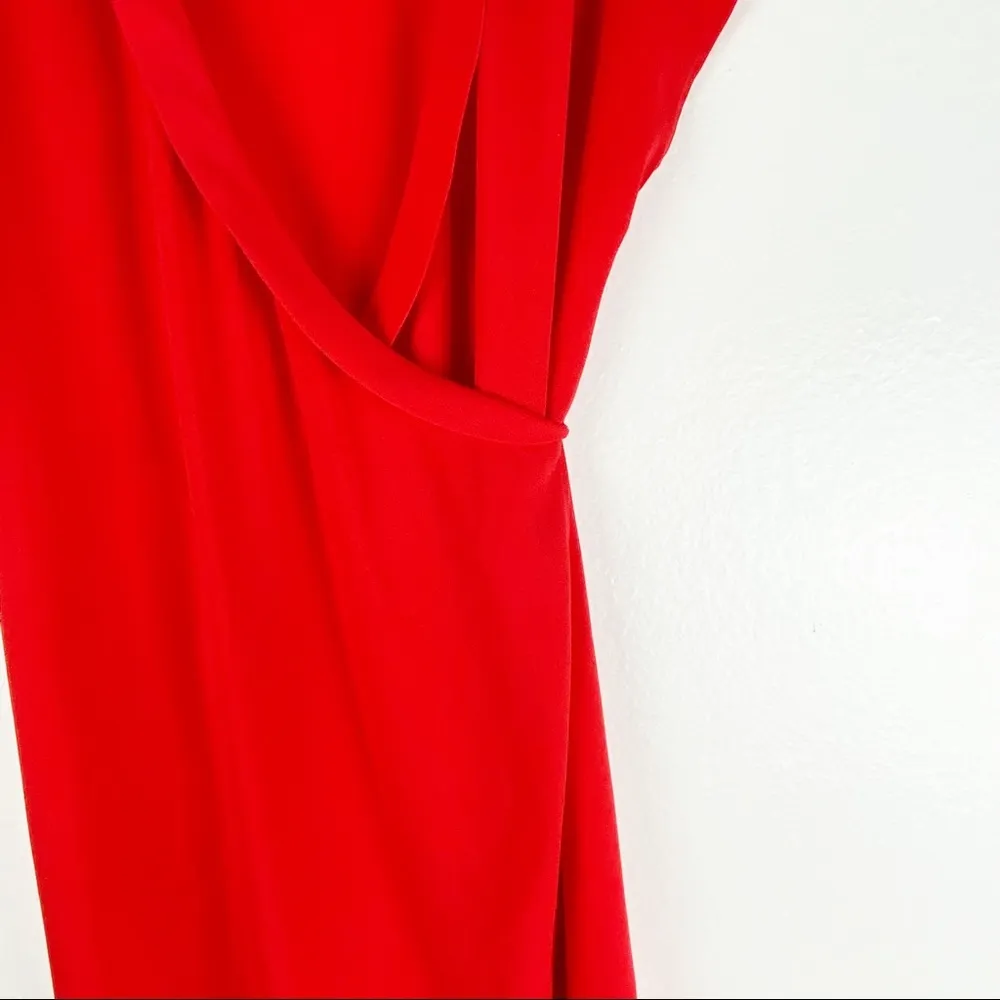 ZARA Red Orange Short Sleeves True Wrap Dress, Size Medium - Image 9