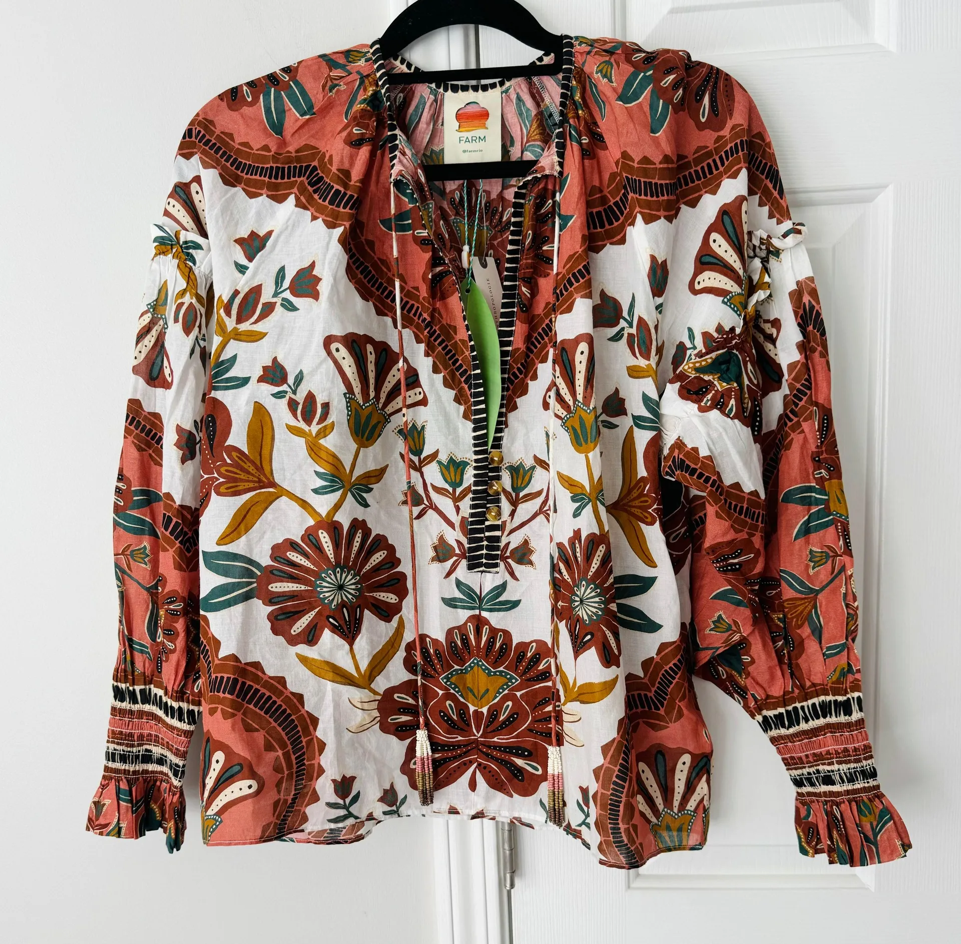 Riad V-Neck Tie Oversized Cotton Blouse, Size S - Image 5