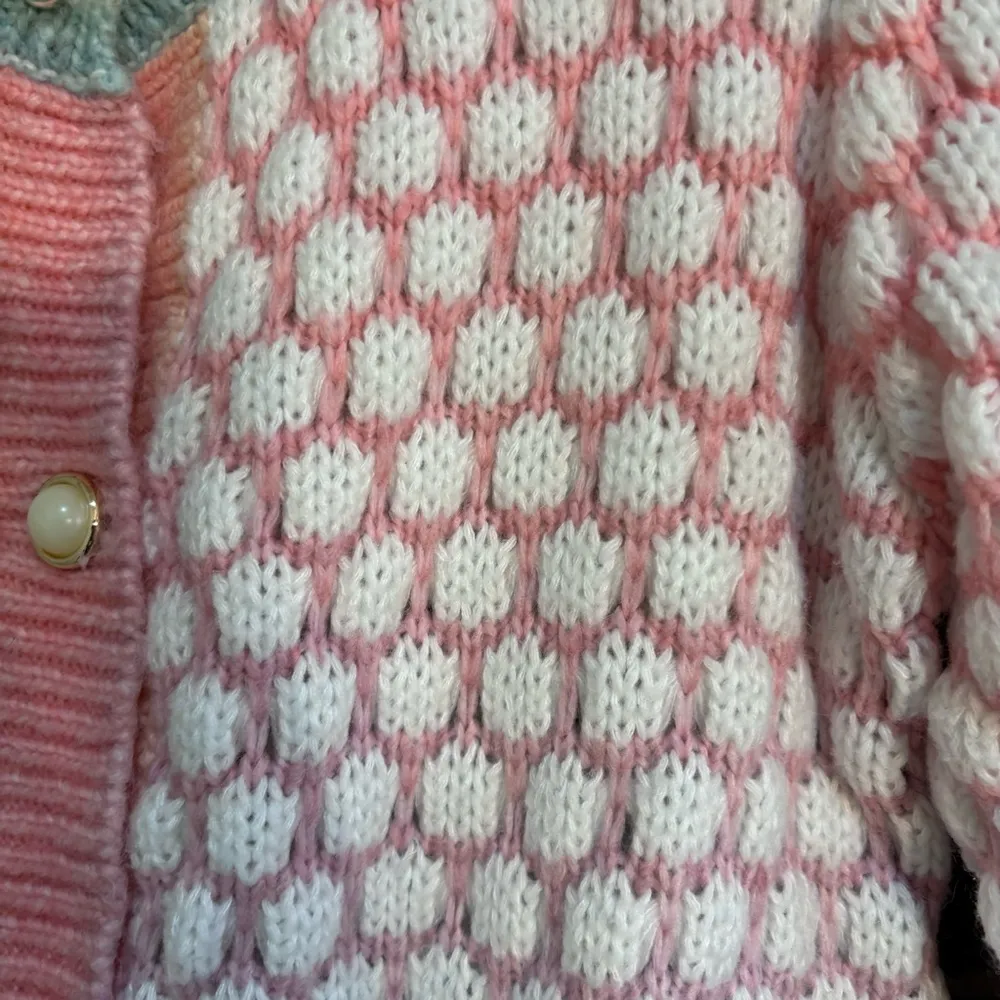 Shein womens bubble knit ombre pastel cardigan sweater coquette girly pink S - Image 2