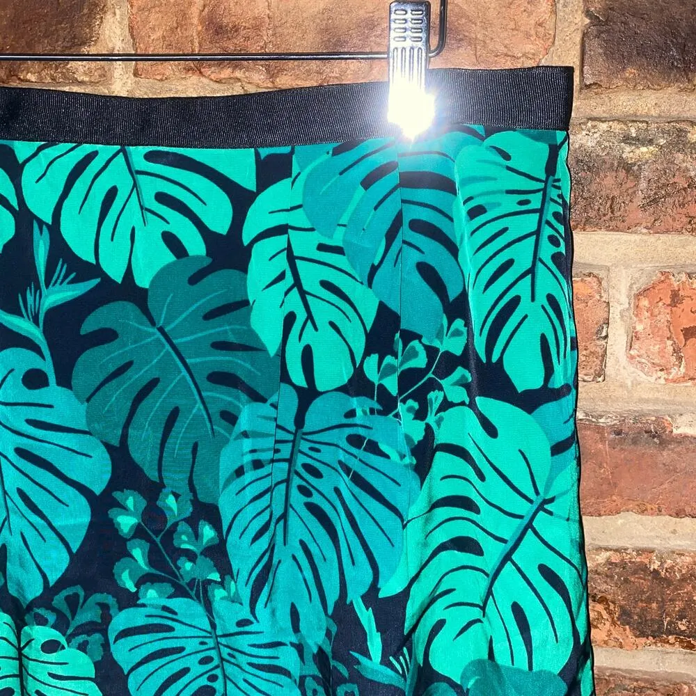Banana Republic Black Green Palm Tree Print Mini Side-Zip Skirt Women's Size 10 - Image 4
