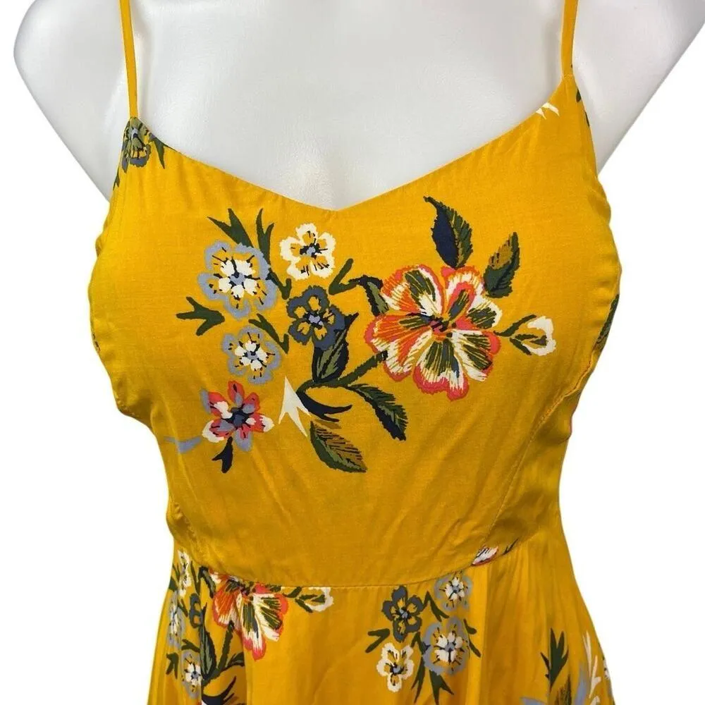 Old Navy Yellow Floral Spaghetti Strap Mini Cami Camisole Fit & Flare Dress Sz S - Image 4