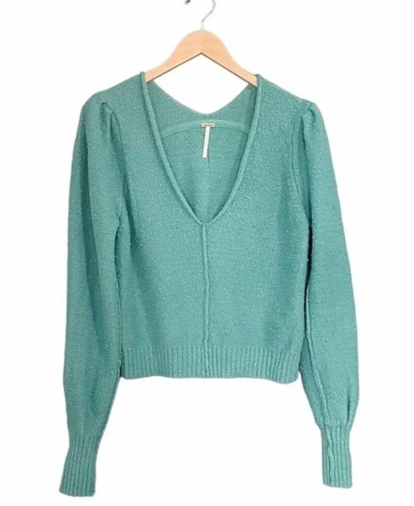 Free People Reverie Sweater Emerald Aura Green Statement Sleeves Size Small - Image 2
