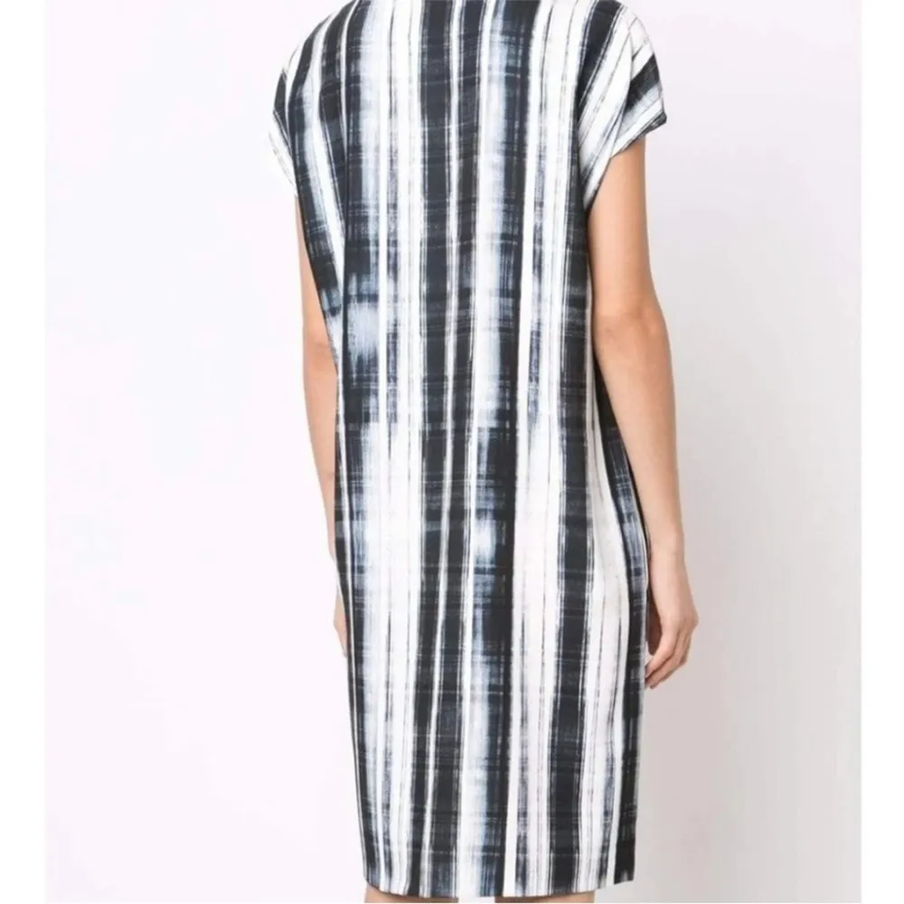 Vince Watercolor Blue Brushstroke Printed Split Neck Oversized Tunic Dress Small - Image 16