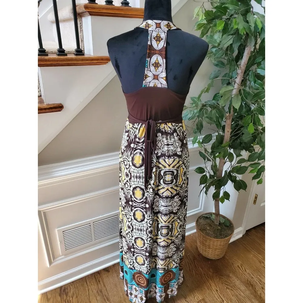 Xtraordinary Women Multicolor Polyester Sleeveless Halter Neck Long Maxi Dress M - Image 7