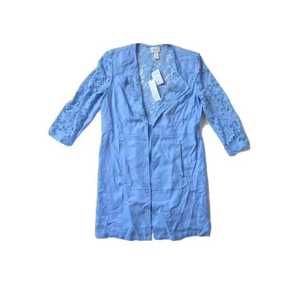 NWT Chico's Lovely Lace Mix Duster in Pale Parisian Blue Open Front Jacket 0 / 4 - Image 2