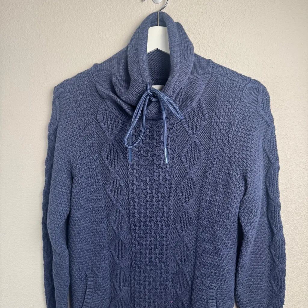 LL Bean Signature Sweater Women L Blue Cotton Funnel Neck Chunky Pocket Tunic Size L - Image 12