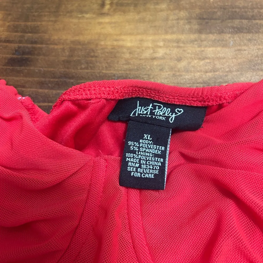 Red Just Polly New York off the shouldeR Flirty Going Out Ruched XL Red Crop Top - Image 3