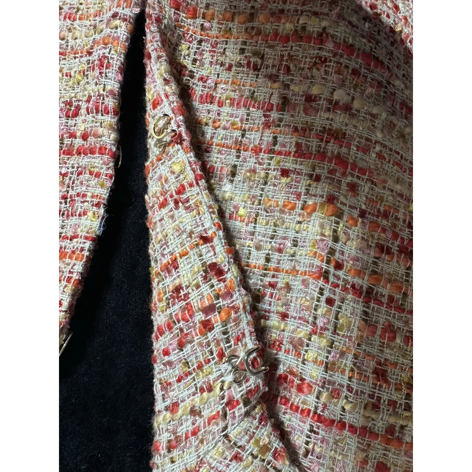 Chicos Peach Luxe Tweed Jacket Size 4-6 Embellished Jeweled Collar Old Money EUC - Image 5