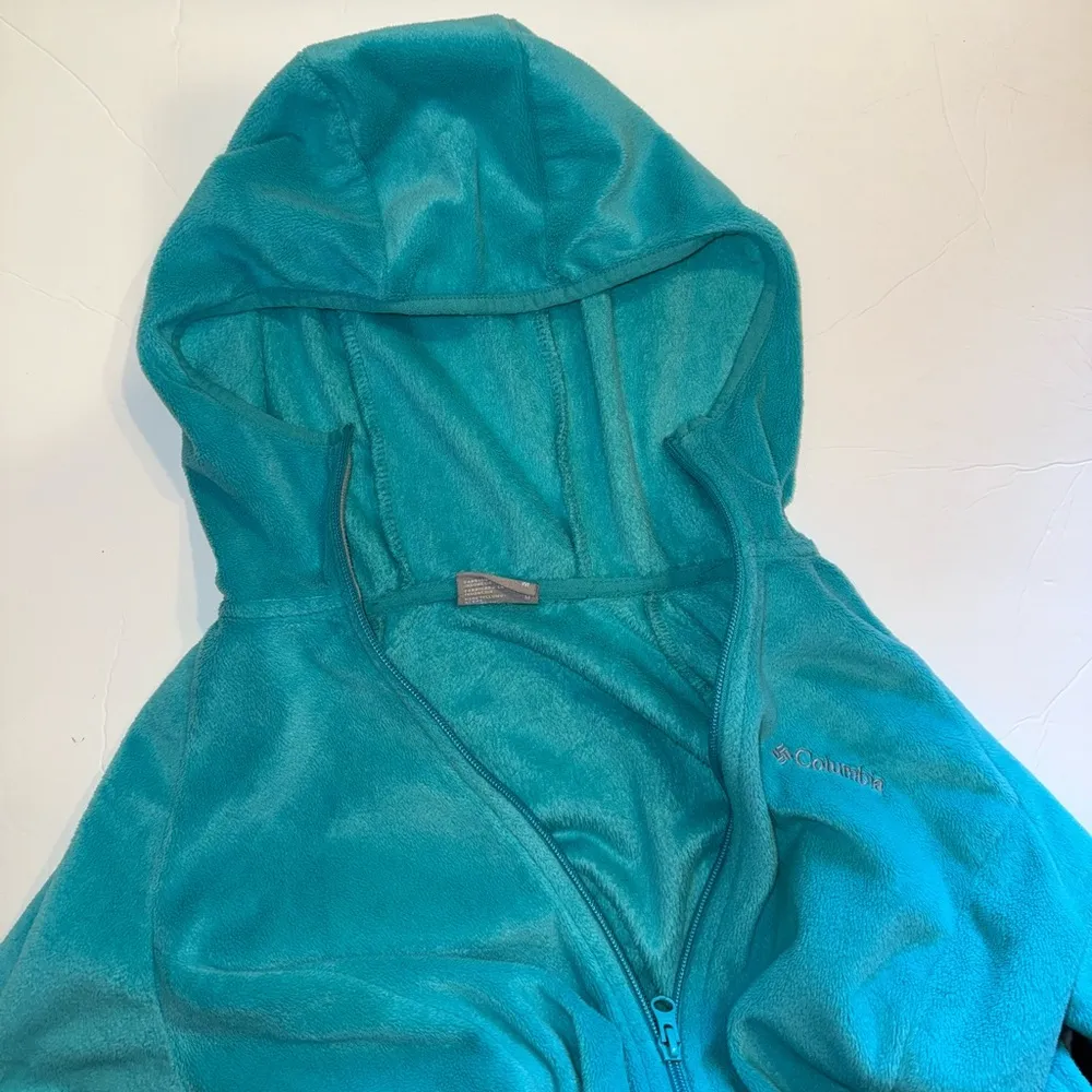 Columbia Sweater Womens Medium Teal Blue Hooded Fleece Teddy Bear Fuzzy Plush - Image 8