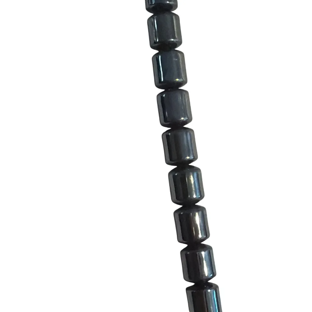 Vintage Hematite Bead Necklace Heart Beads Screw Barrel Clasp 18" Estate Black - Image 3