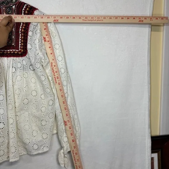 Zara XS Embroidered‎ Aztec White Tied Top Mirror PomPom Boho Beach Vaca Summer - Image 11