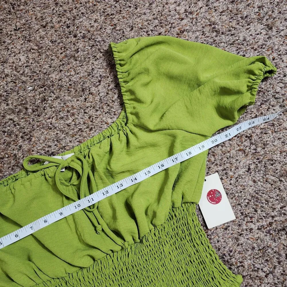 Pie In The Sky Cropped Summer Top Ribbed Ballon Short Sleeves Green Size XL - Image 5
