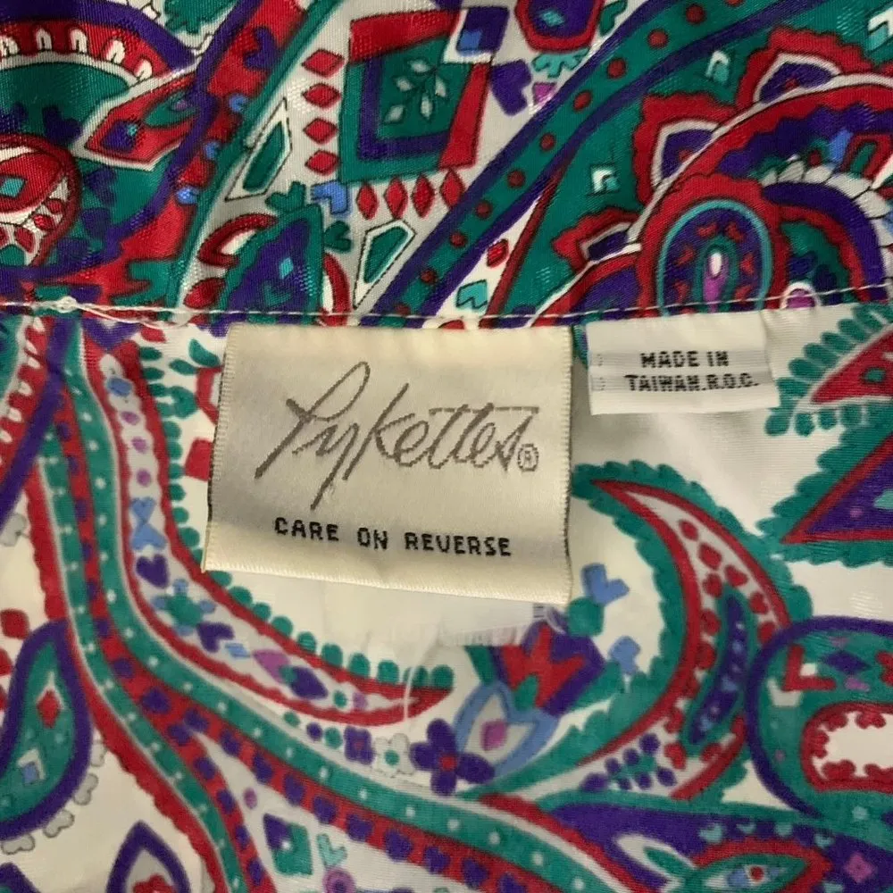 Vintage Paisley Pullover Top XL White Buttons Collar Elastic Waist Short Sleeves - Image 7