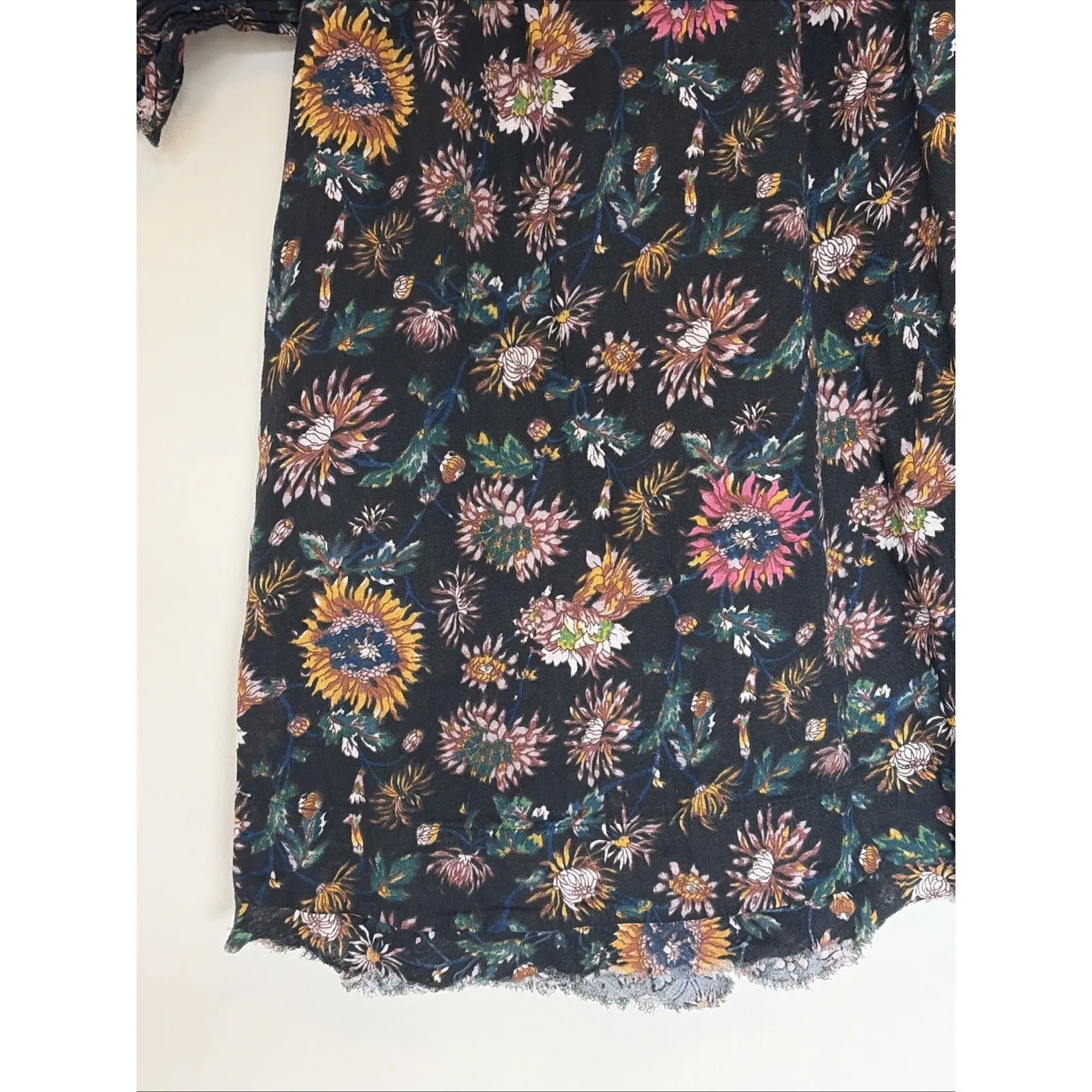 Natural Life Black Allover Sunflower Floral 100% Cotton Boho Dress Womens Medium - Image 3