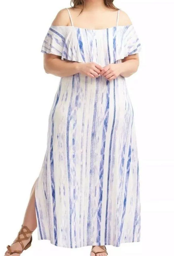 NWT  Blue & White Off Shoulder Stretchy Maxi Casual Vacation Dress S - Image 14