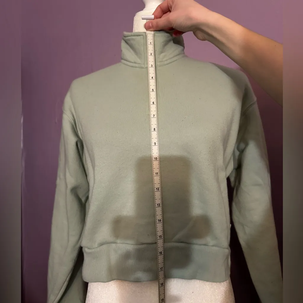 TNA‎ Cozy Quarter Zip Fleece Sweater Mint Cropped Small Pastel Spring Top Green - Image 4
