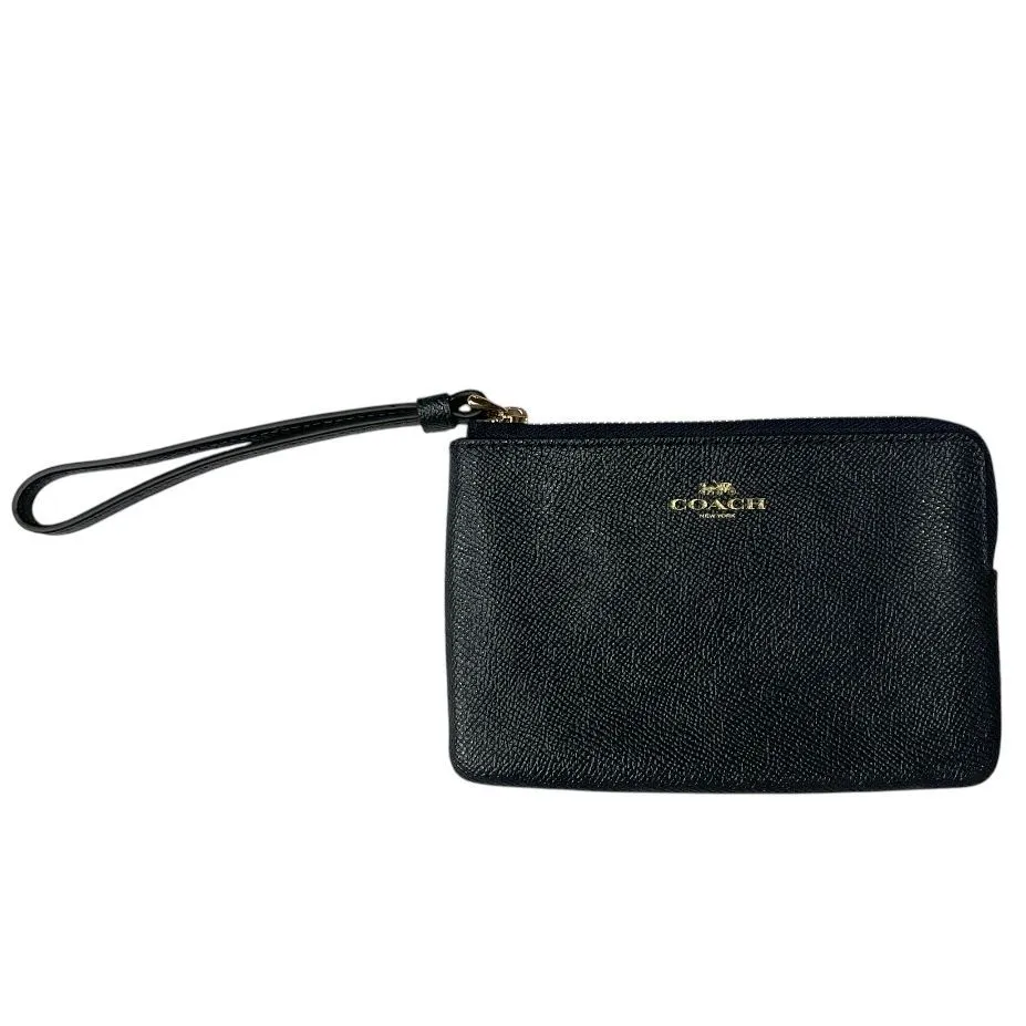 Coach Corner Zip‎ Wristlet Wallet Crossgrain Small Leather Black - Image 2