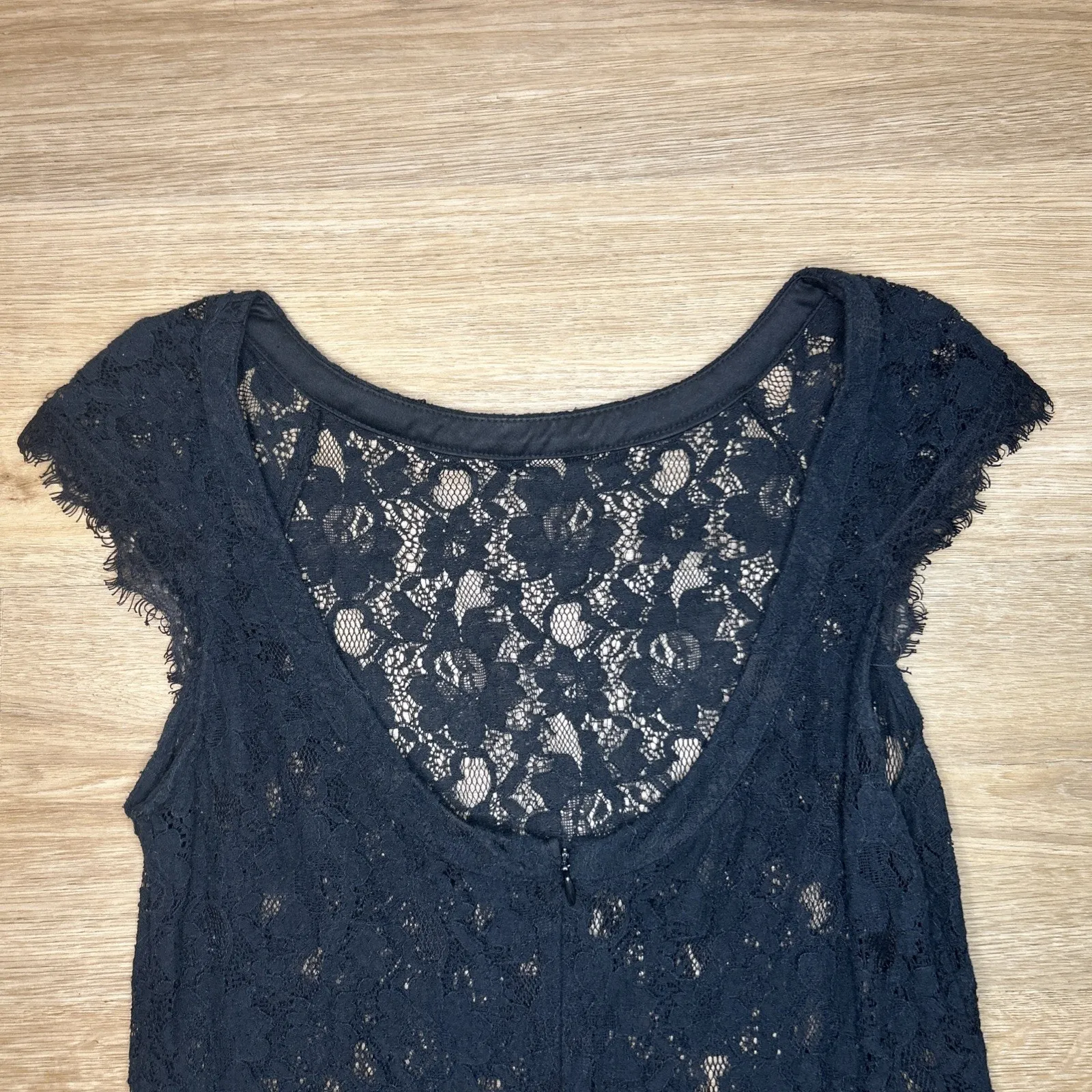 Mini Dress Women’s S Black Lace Y2K Feather Hem Scoop Back Zipper Glam Goth Alt - Image 7