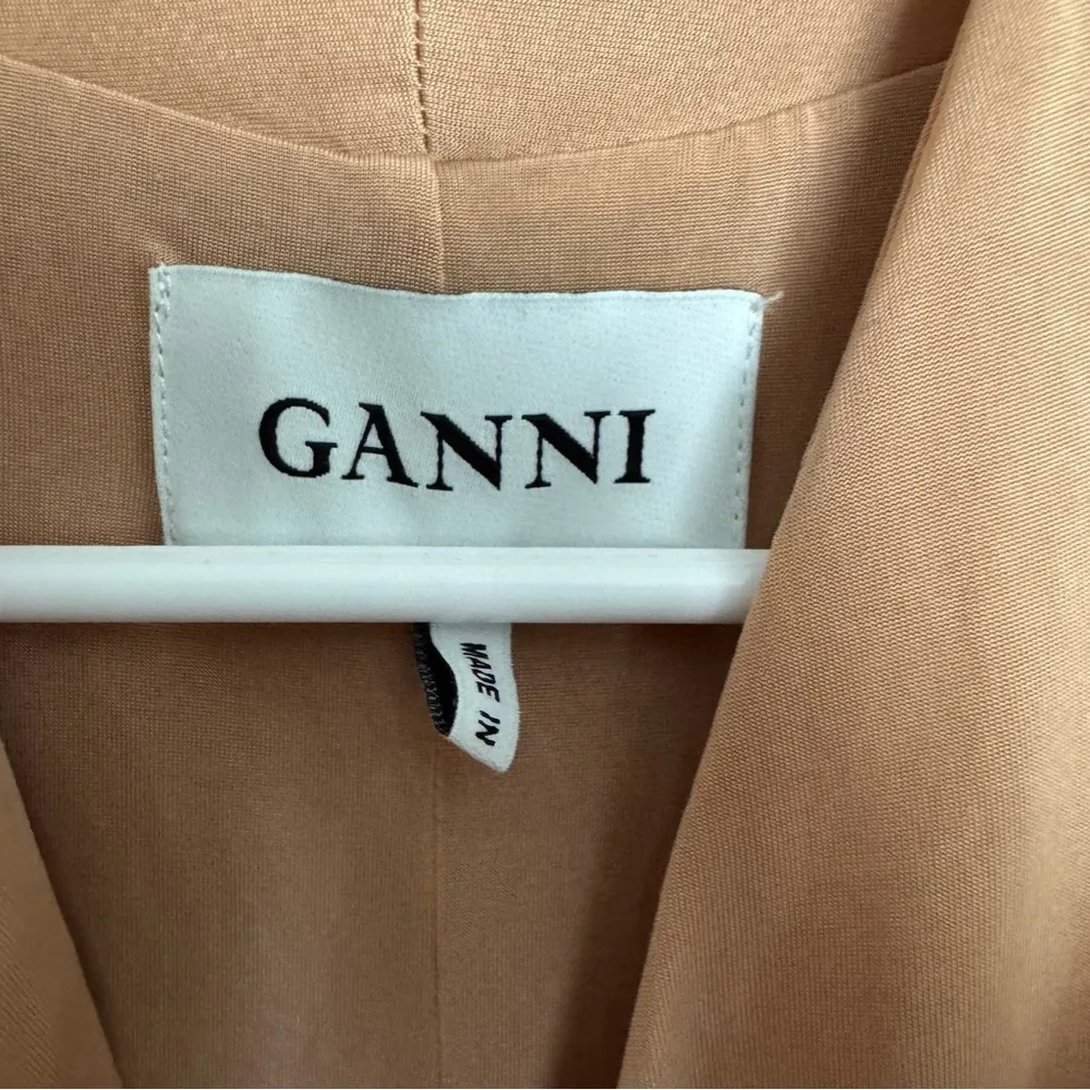 Ganni Tan and Black Long Sleeve Wrap Dress Size XS - Image 3
