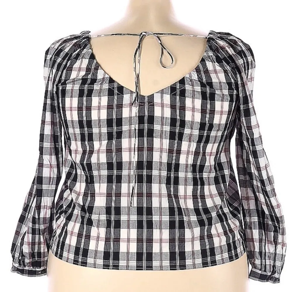 J. Crew Lightweight Cotton V-neck top in Friday plaid (Sz XXL) Mulberry Red - Image 3