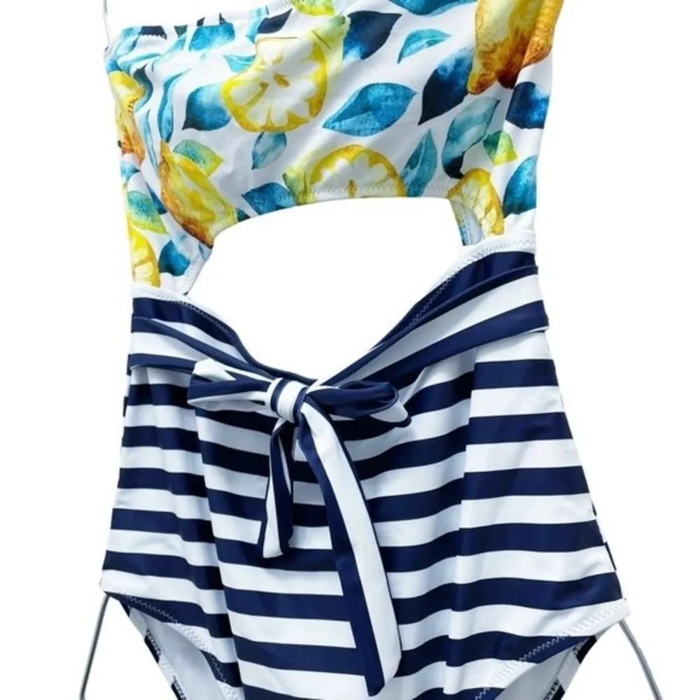 NWT Cupshe Strapless One-Piece Swimsuit Tie-Back Bandeau Cutout Size Medium NEW - Image 5