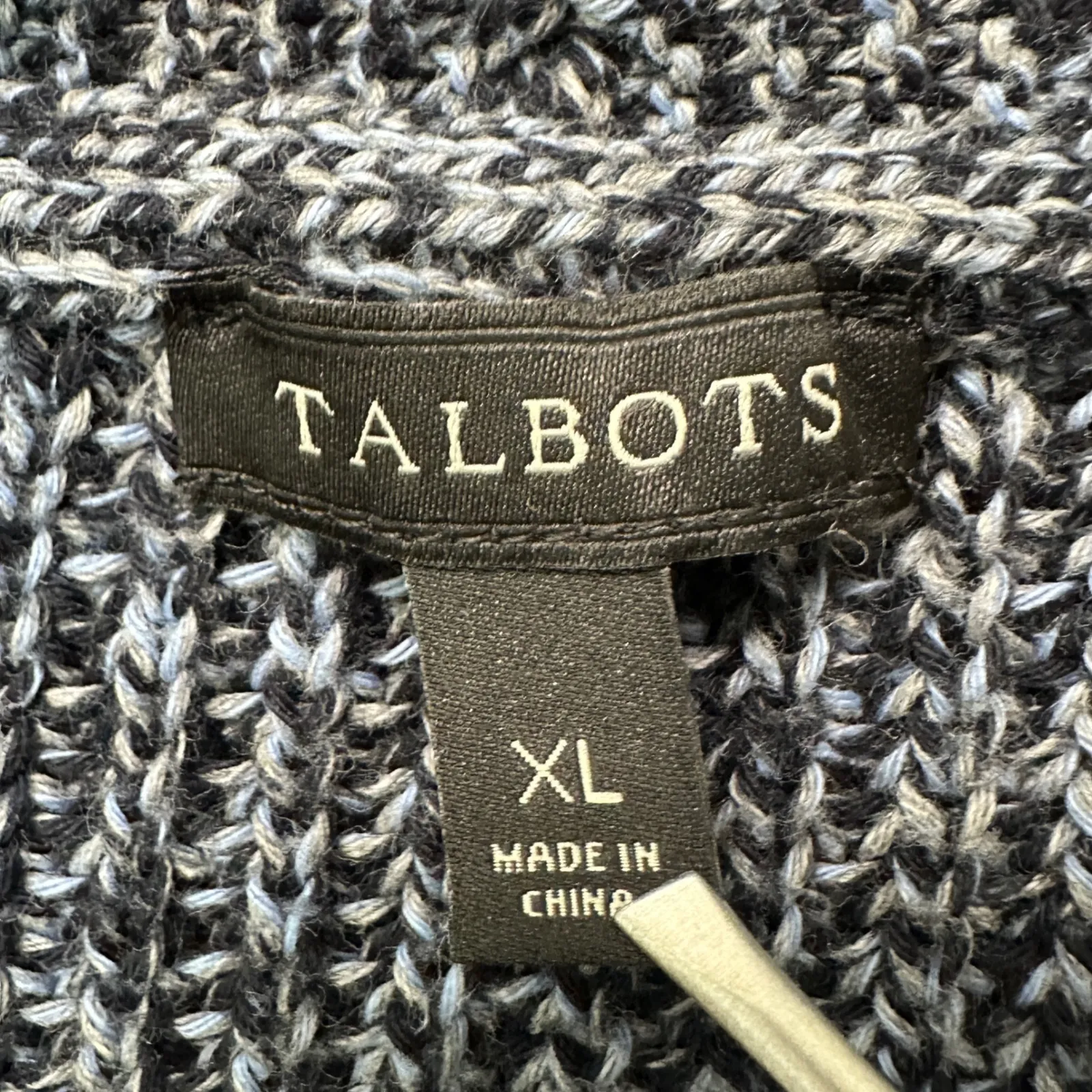 Talbots Women Open Front Marled Knit Cotton Cardigan XL Blue Gray Capsule Cozy - Image 3
