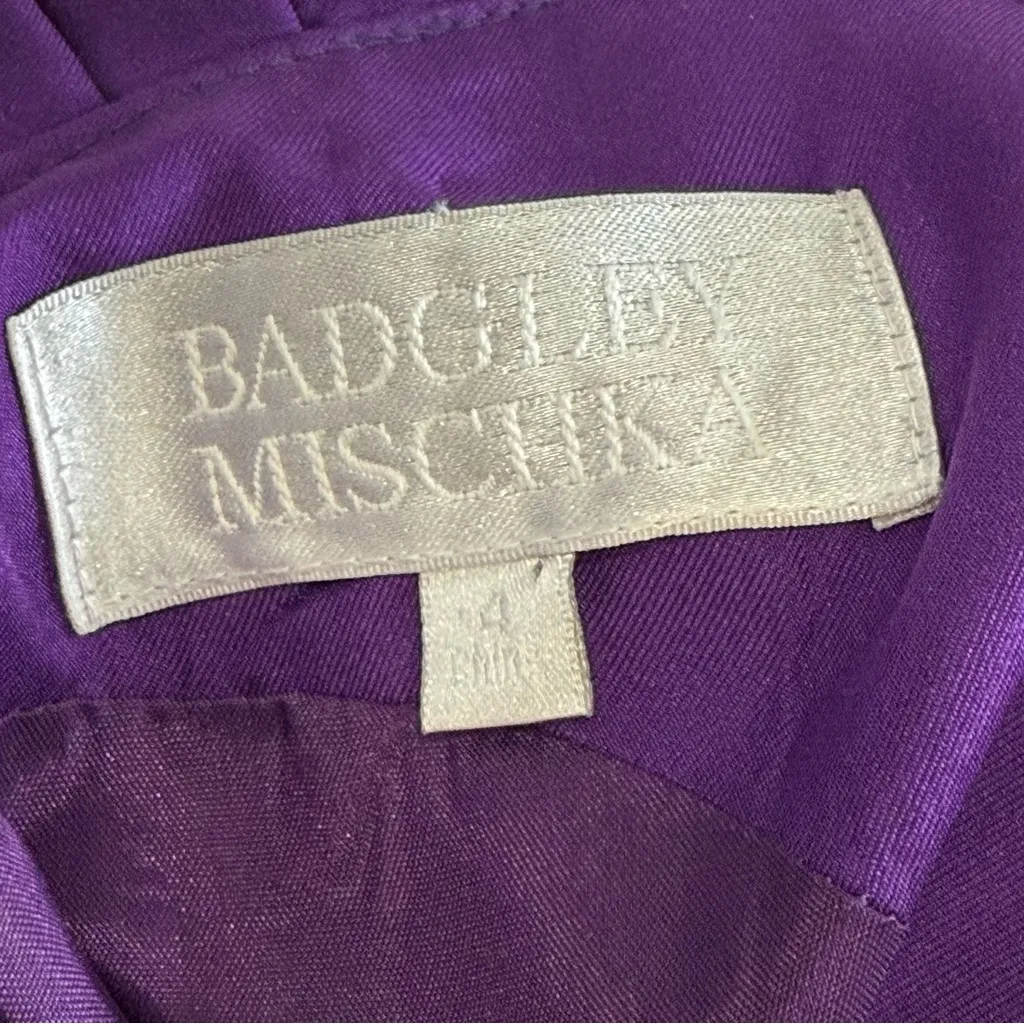 Badgley Mischka Silk Fit and Flare Dress Size 4 Satin Purple Elegant Cocktail - Image 9