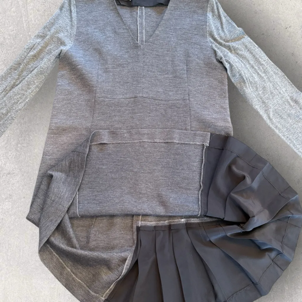 MARNI Gray Black Wool Silk Shift Dress Size 4 (IT 40) - Image 4