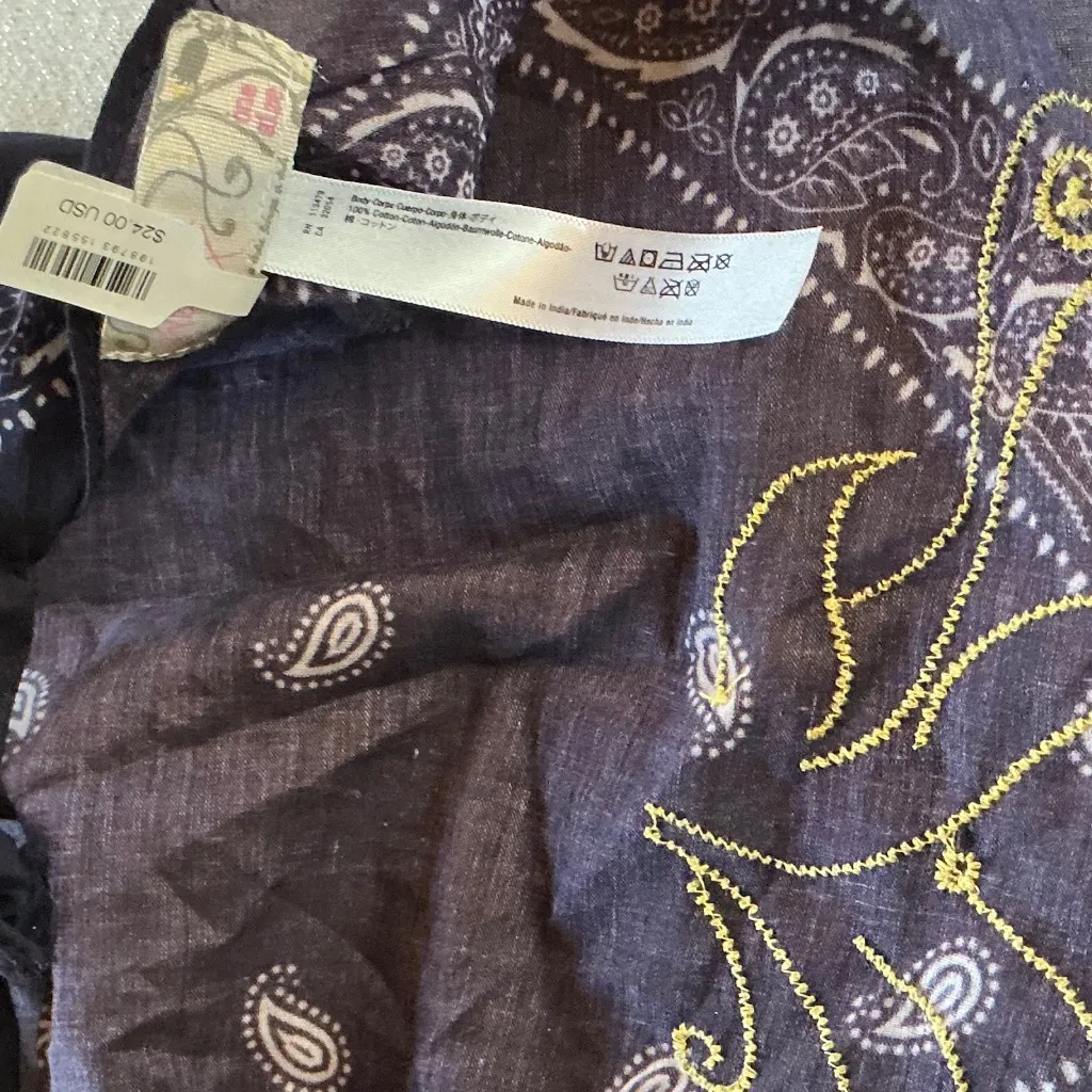 Free People Crawford Embroidered Hair Scark in Classic Navy/Gold NWT $24R - Image 5