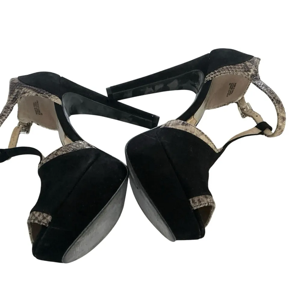 Michael Kors pump heels women’s black suede glazed Python Sophia T-strap size 8 - Image 4