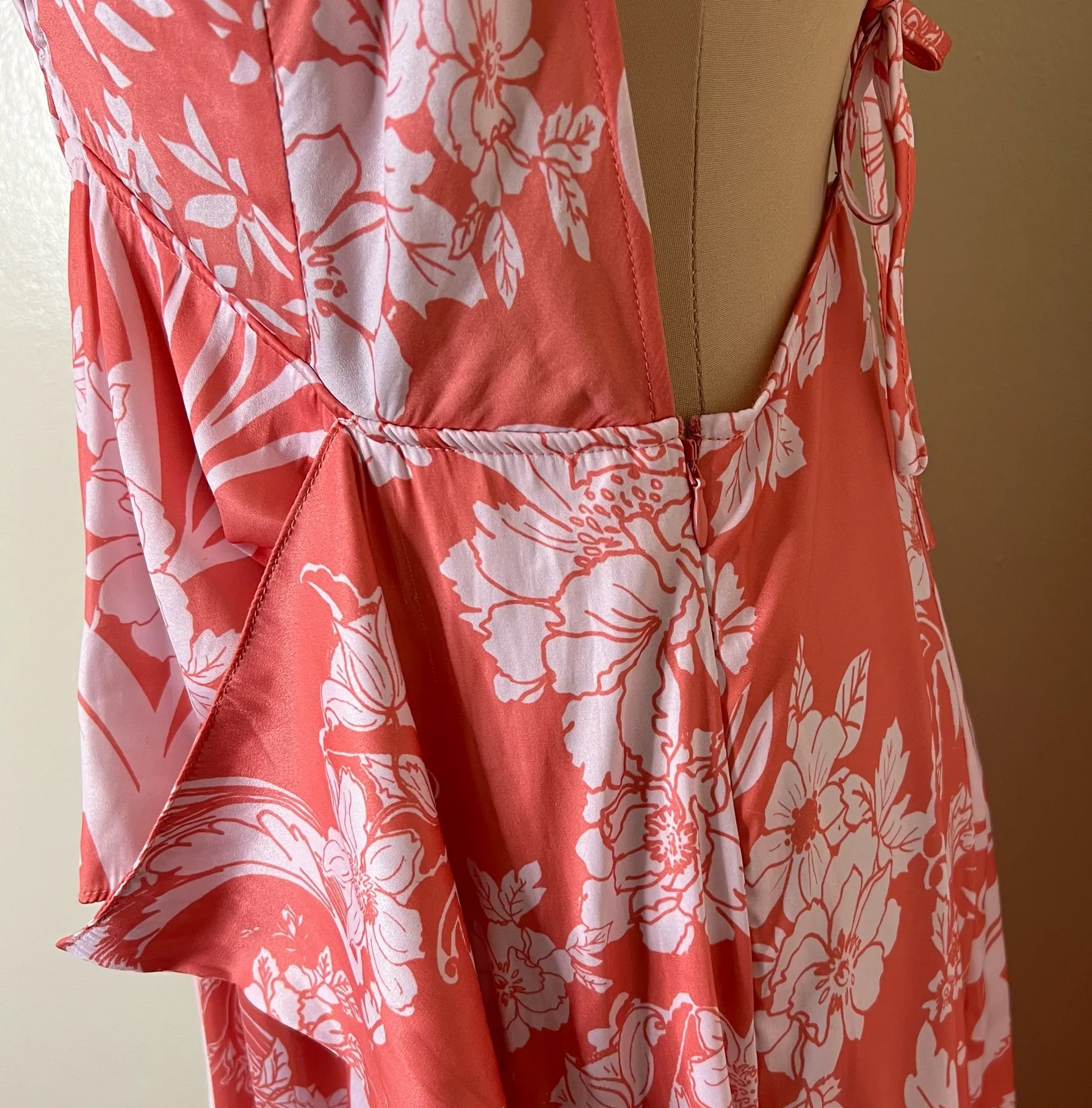 Free People Ashley Slip Dress 8 Womens Pink Plunge Maxi Ruffle Feminine Floral  - Image 6