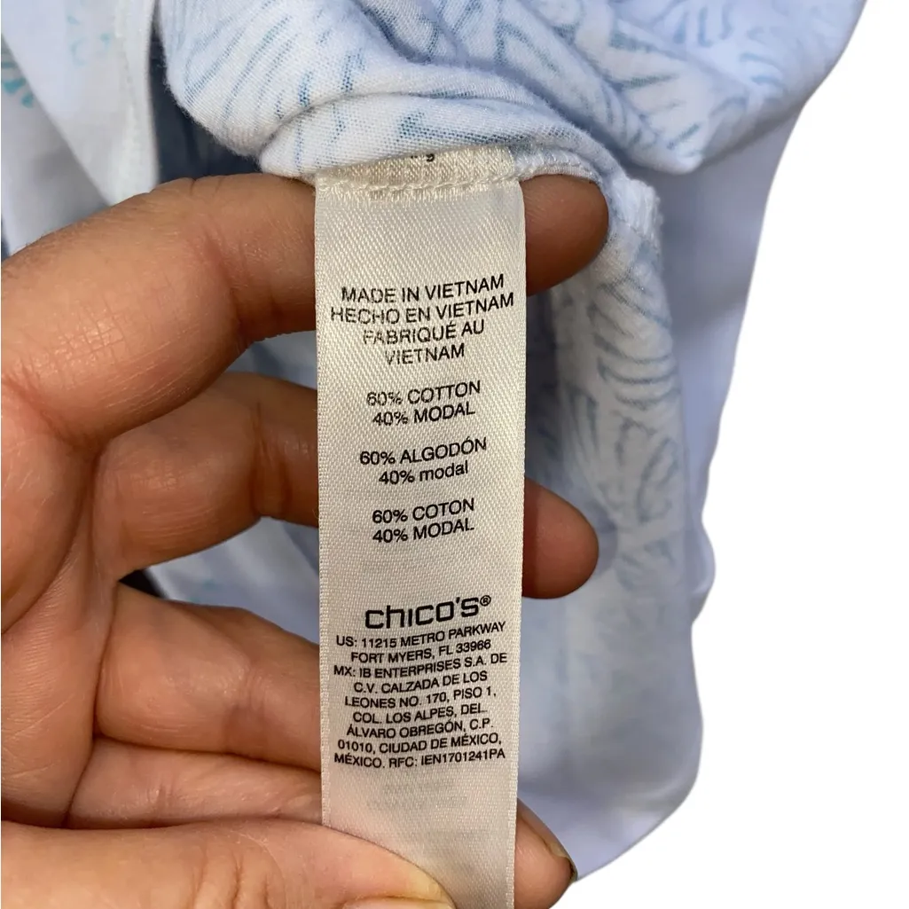 Weekends by Chico shell pattern Coastal white & Blue Women's Top / tee size M - Image 4