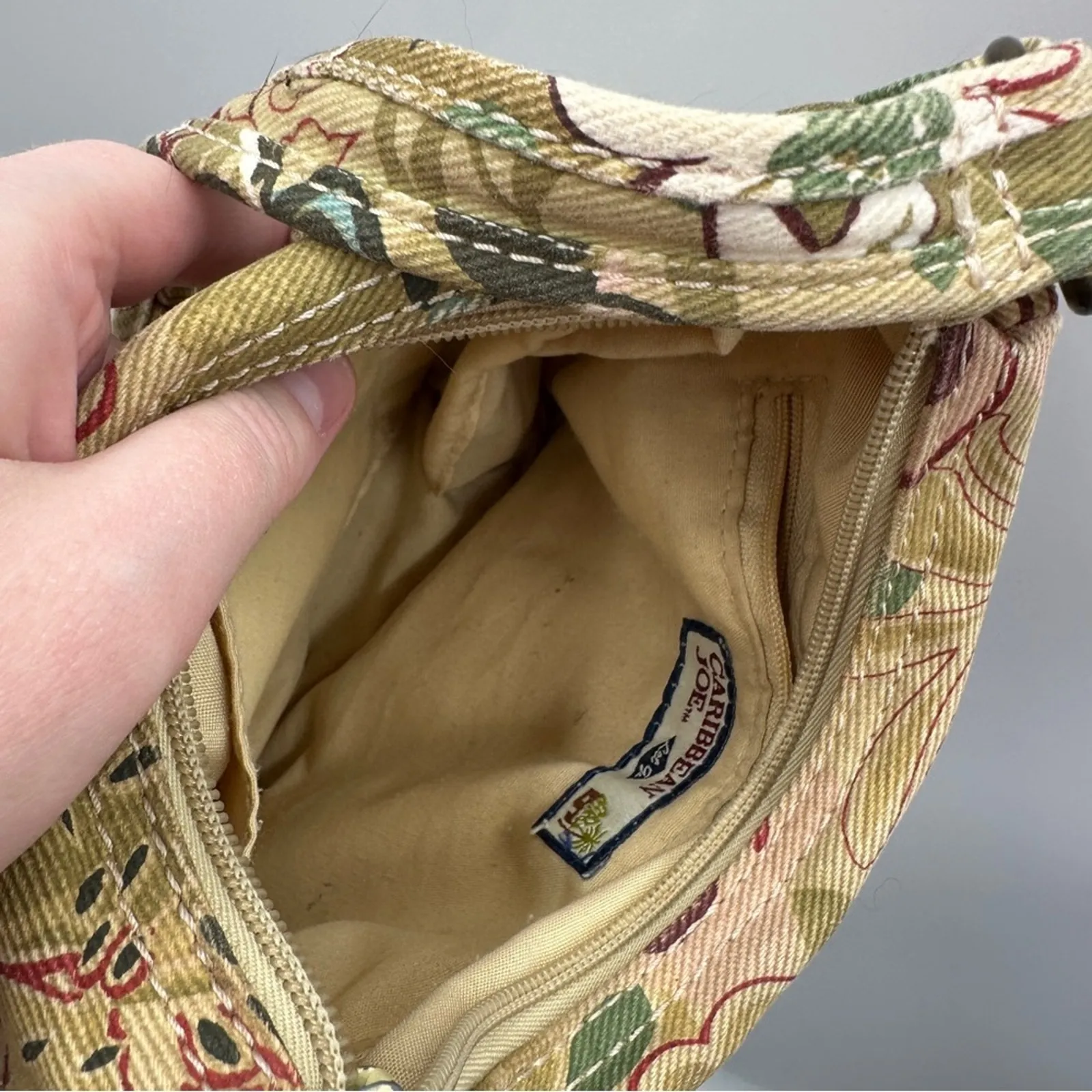 Vintage Caribbean Joe‎ Cream Earth Tone Floral Print Hobo Shoulder Bag Brown - Image 7