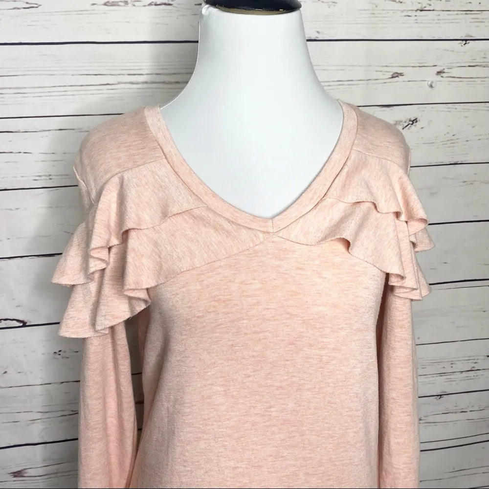 Calvin Klein Pink Ruffle Long Sleeve V Neck Sweater Top Size Small - Image 4