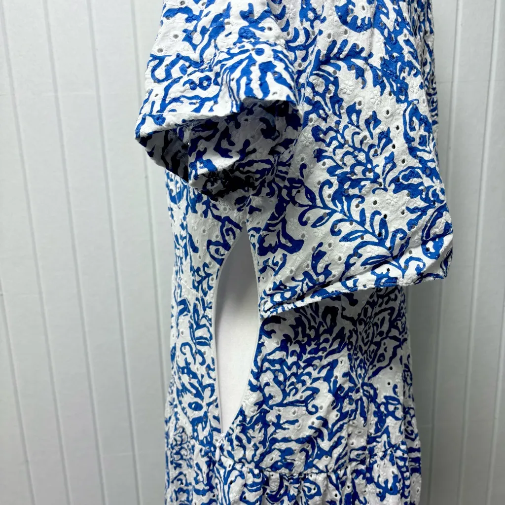 Zara OPENWORK EMBROIDERY MIDI White and Blue‎ DRESS Size L - Image 16