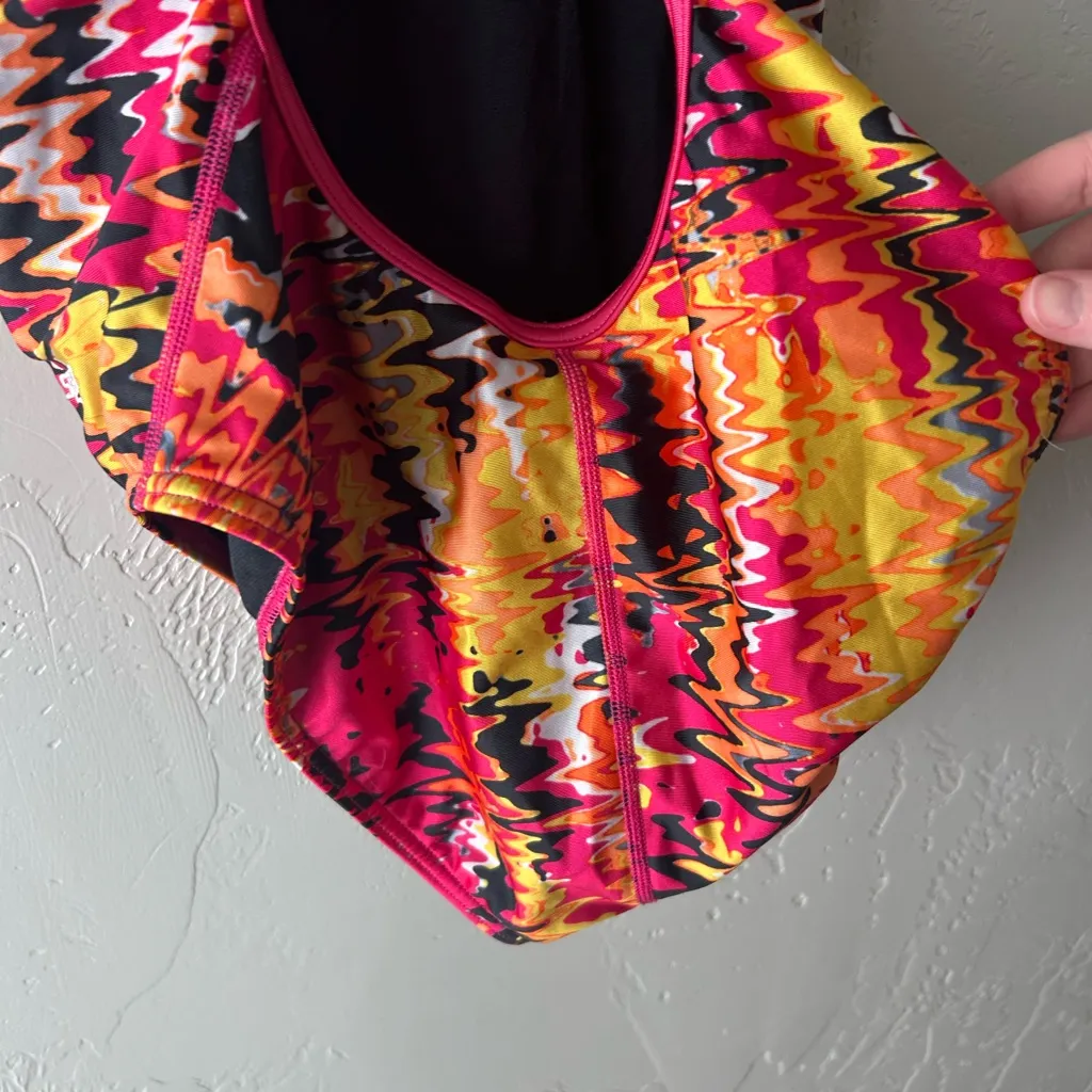 Speedo One Piece Wave Volt Swimsuit Women’s Size 10/36 Pink Orange Back Cut Out - Image 6