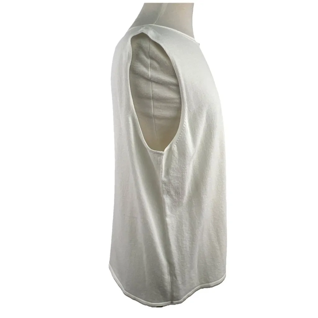 Eileen Fisher Sz 1X White Viscose Crepe Jersey Rollneck Top Shell Sleeveless - Image 7