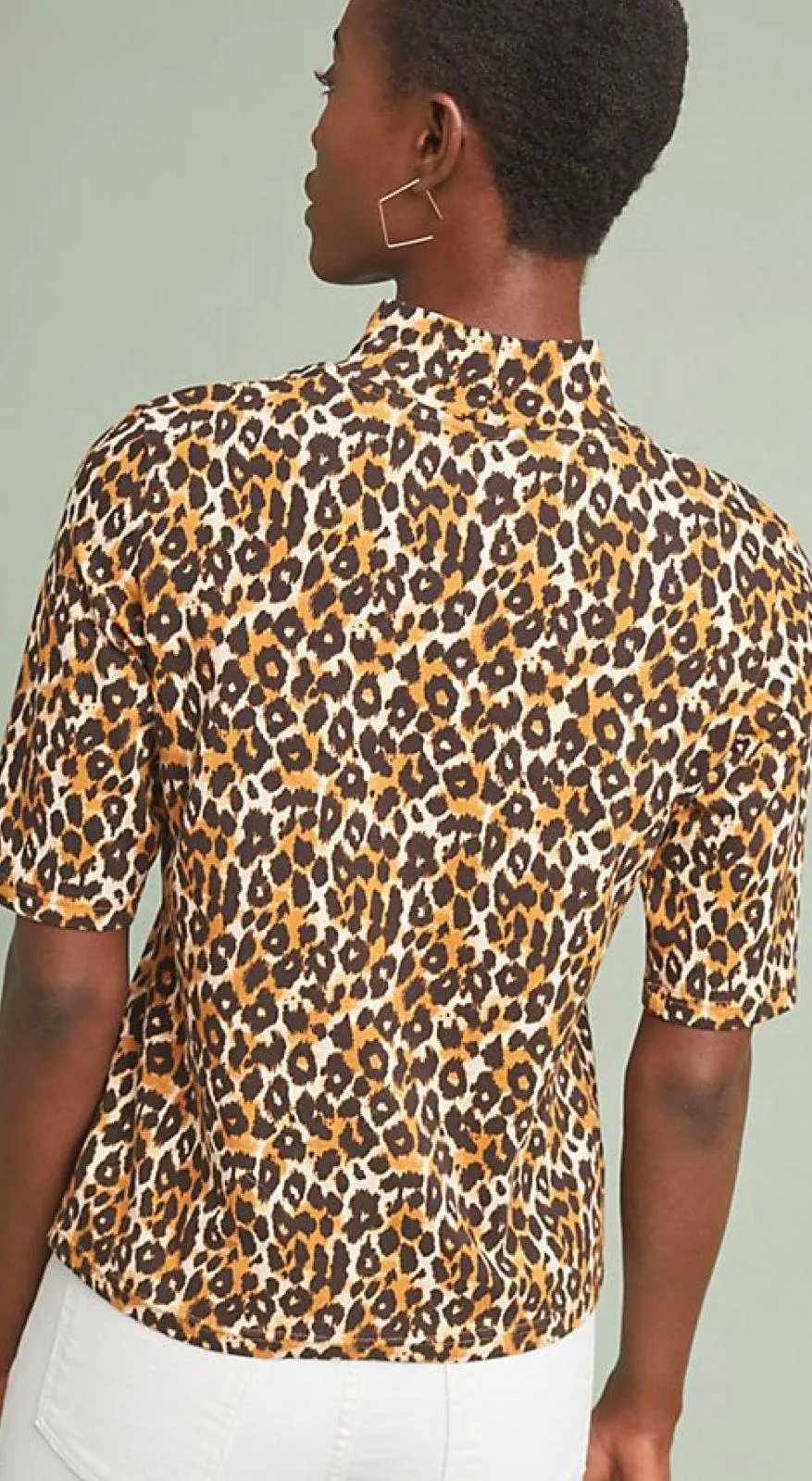 NWT $60  Brown Leopard Short Sleeve Turtleneck S - Image 3