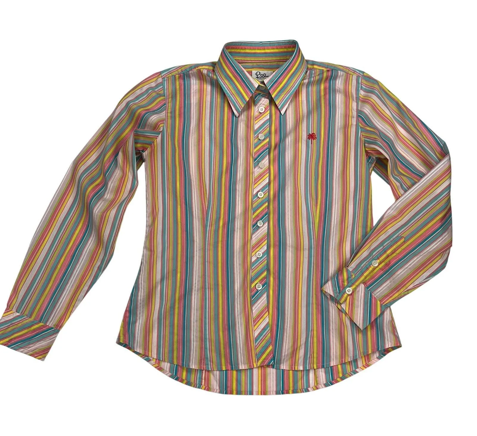 Lilly Pulitzer Multicolor Striped Button Up Shirt Embroidered Logo Size 8 - Image 7
