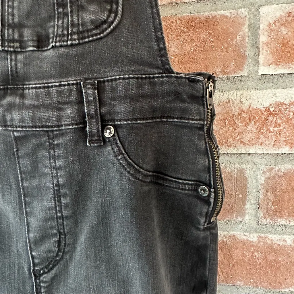 Free People Denim Black Overalls Women’s 25 Raw Hem Skinny Adjustable Straps - Image 4