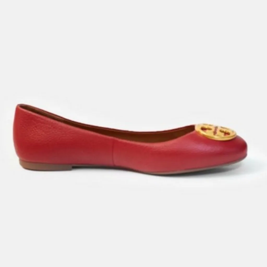 💕TORY BURCH Chelsea Ballet Flat Tumbled Leather Tory Red/Rolled Brass 10.5 NWOT - Image 3