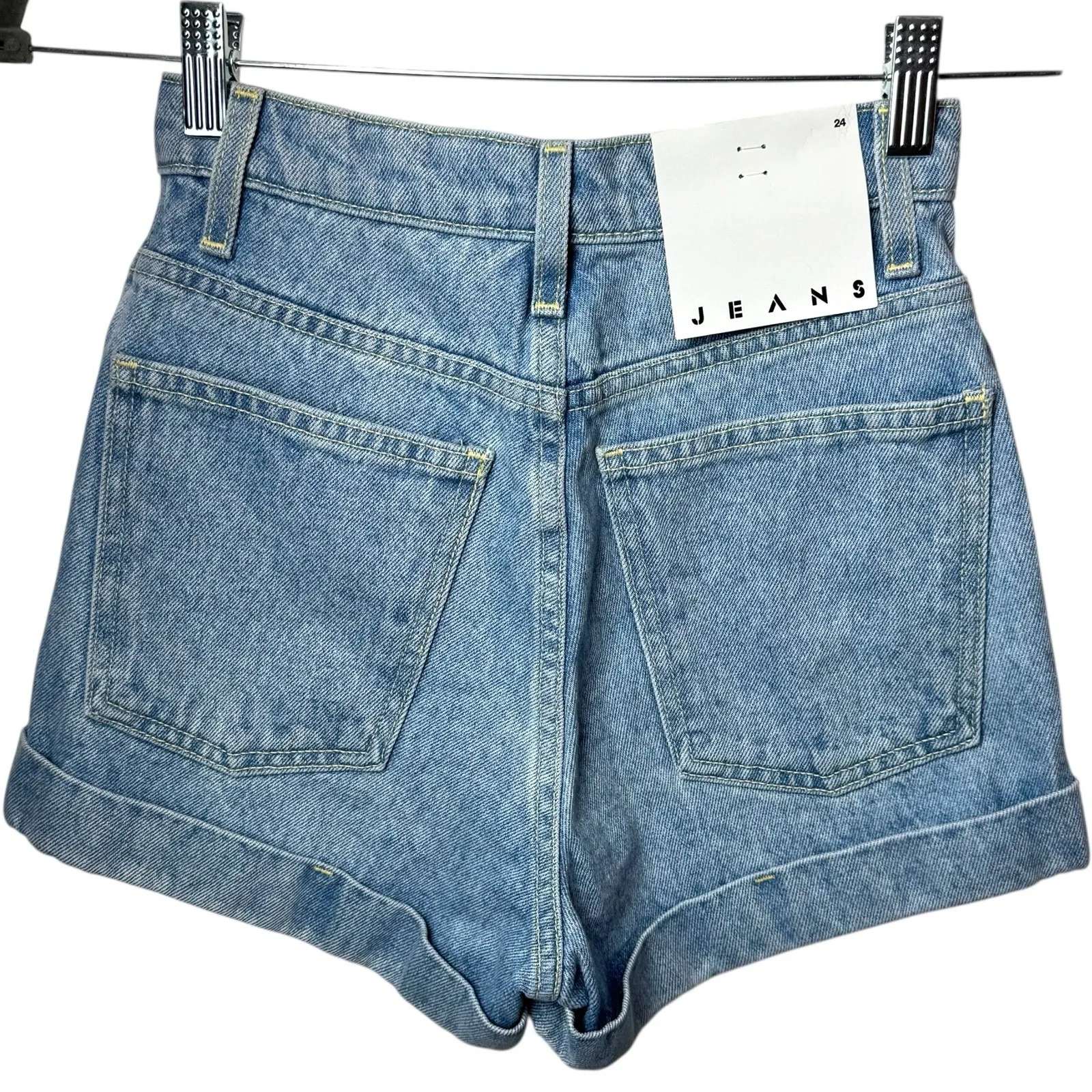 NEW American Apparel High Waist Cuffed Denim Shorts Blue Stone Wash USA 24 - Image 5