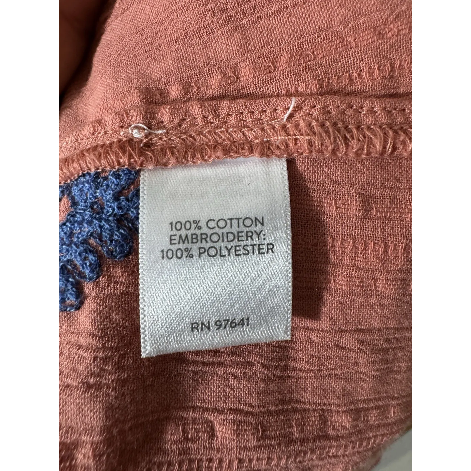 J. Jill PureJill XS Shirt Dress Long Sleeve Coral Embroidered Print Boho Cottage Pink - Image 4