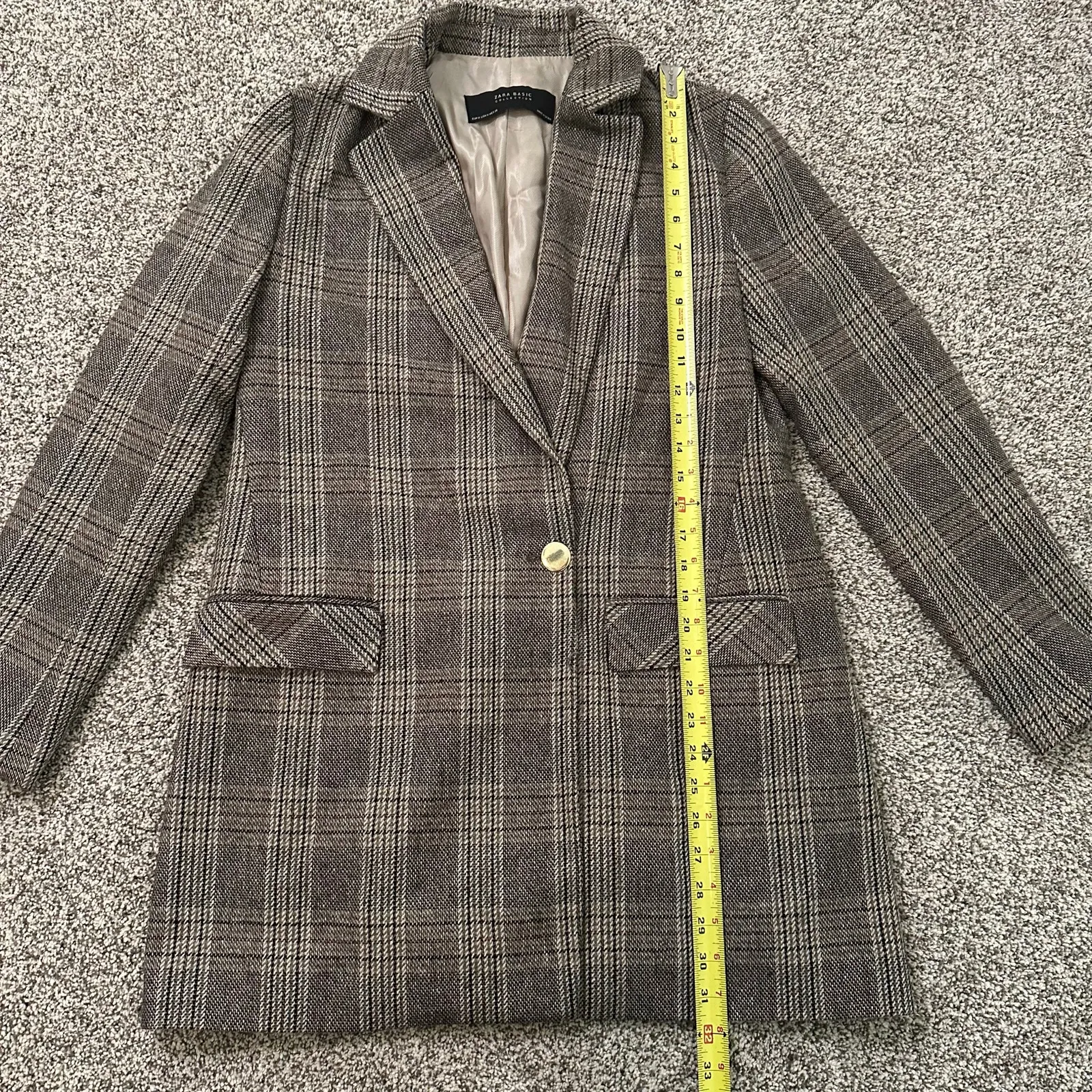 Zara Glen tan & brown plaid oversized blazer jacket size M - Image 12