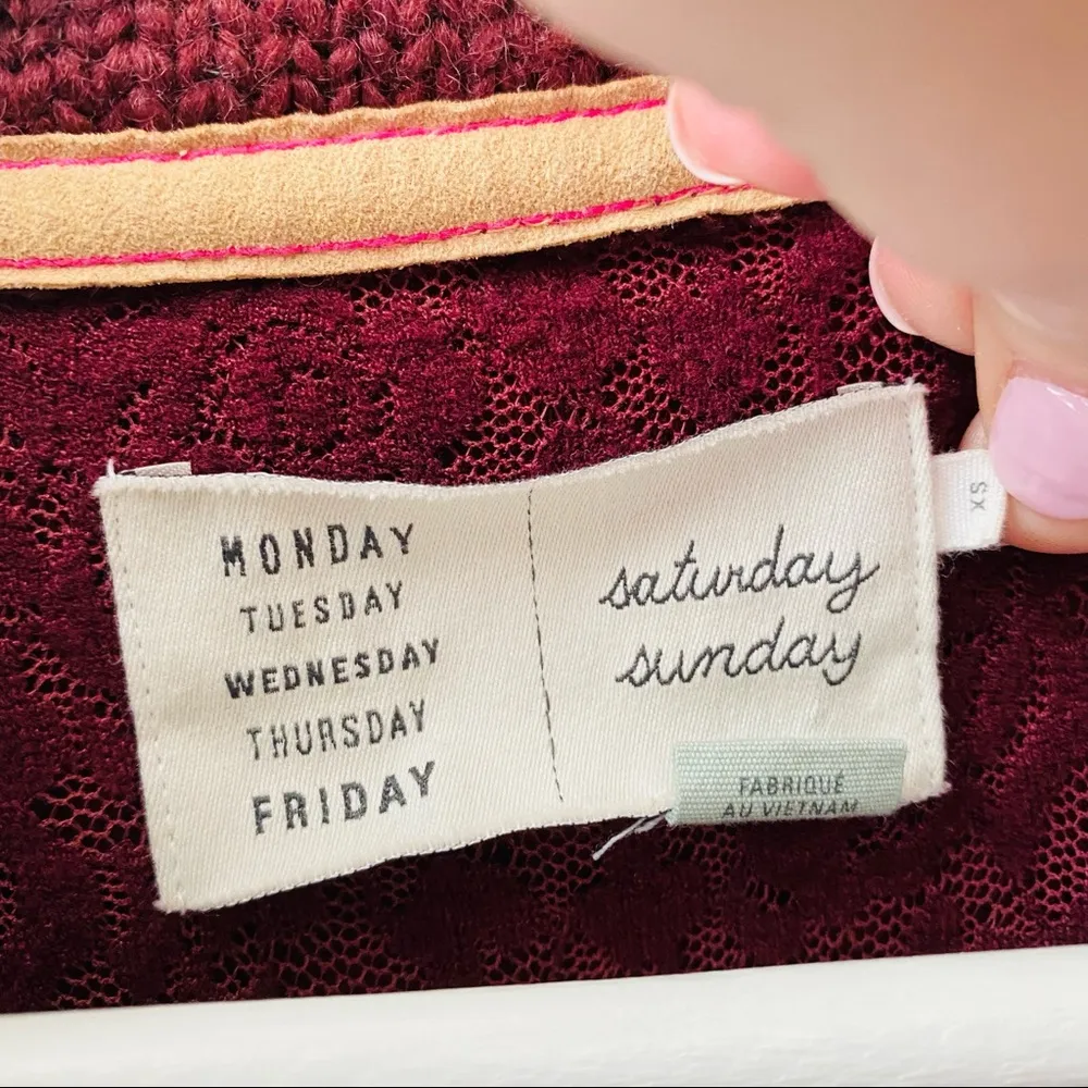 Saturday Sunday by Anthro. Loden Jacquard Moto Jacket Burgundy Sz XS - Image 4